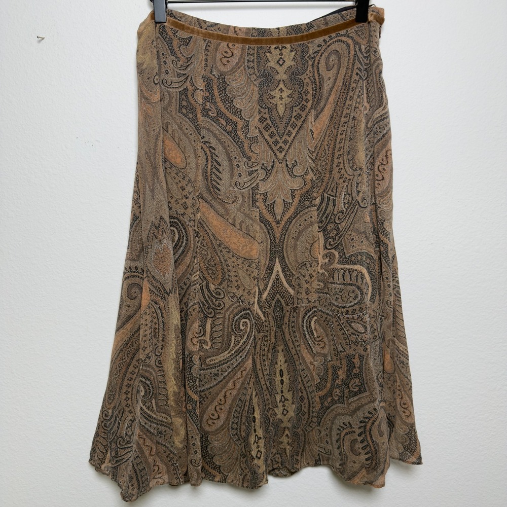 VTG 90s Anne Klein Women 100% Silk Slip Skirt‎ 8 Fairy Grunge Whimsigoth Paisley